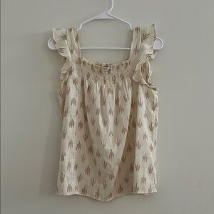 Madewell Cream sleeveless blouse with ruffled straps and smocked details